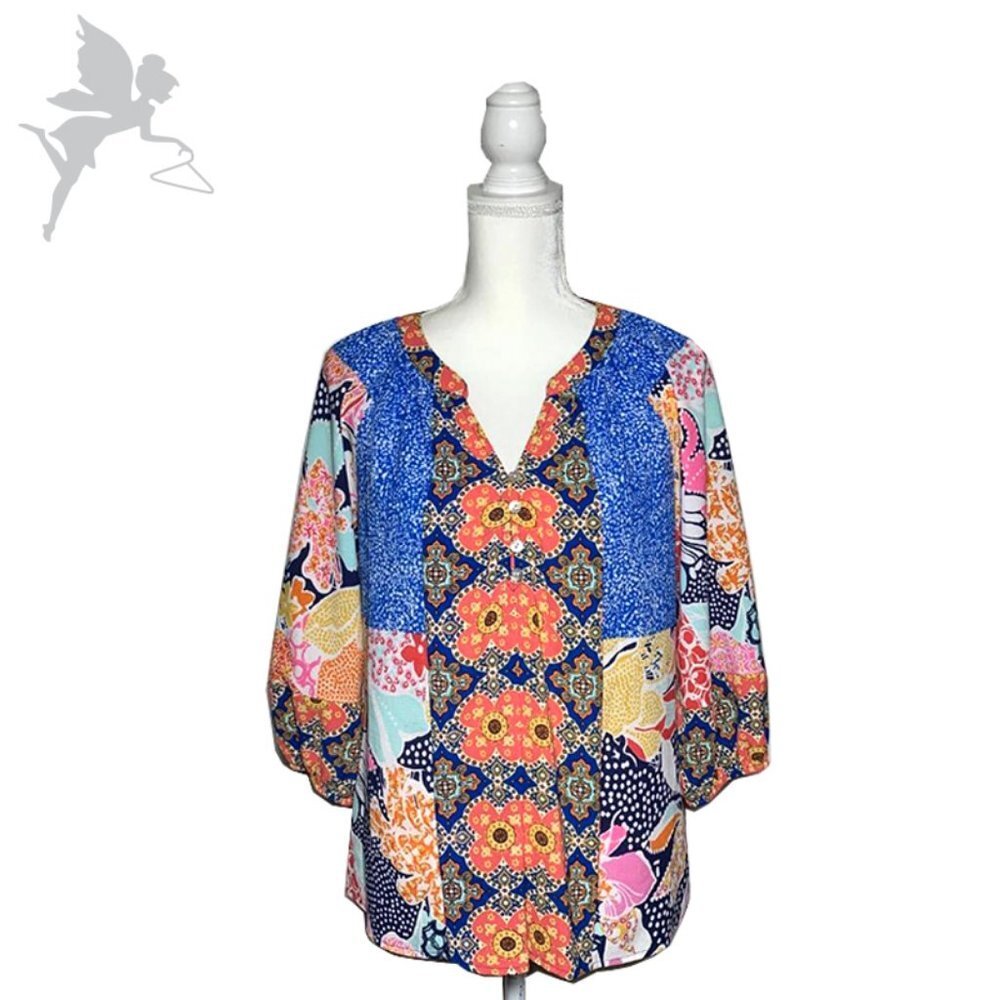 Figueroa + Flower Nwot Boho Patchwork Pattern Top - image 1